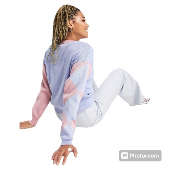 Daisy Street - ASOS patchwork pastel relaxed knitted sweater size Small - Picture 4 of 8